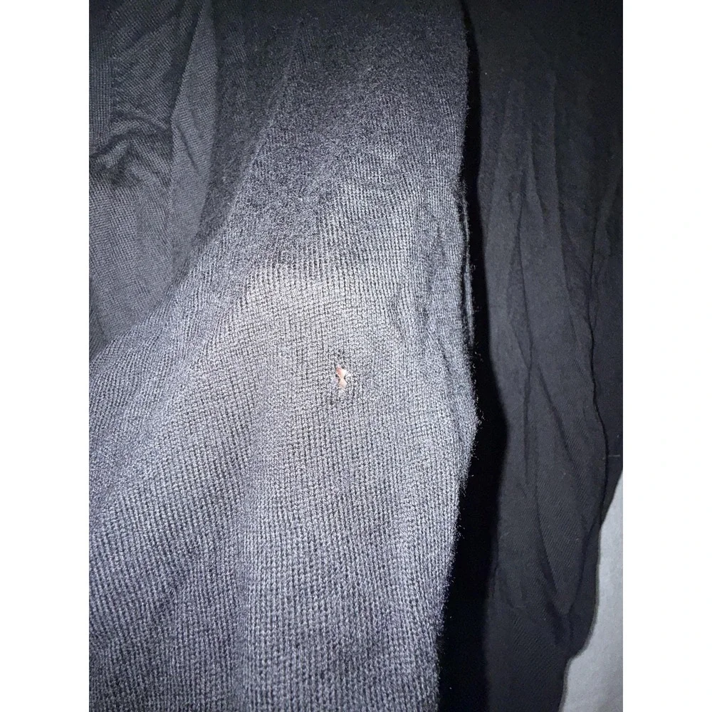 Banana Republic Sweater Mens XL Black Merino Wool Quarter Zip‎ Mock Neck HOLE